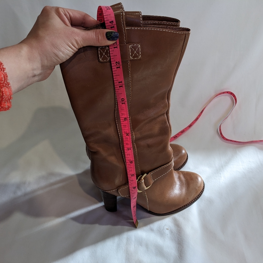 Lauren Ralph Lauren Heeled Tan Leather Boots with Buckle Size 7 - Picture 10 of 11